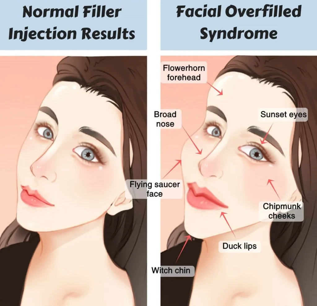 Side-by-side illustration showing examples of Facial Overfilled Syndrome.